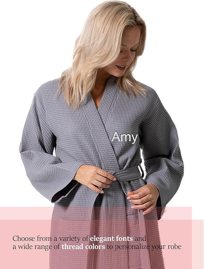 Turkish Linen Waffle Knit Lightweight Kimono Spa & Bath Robes for Women - Quick Dry - Soft