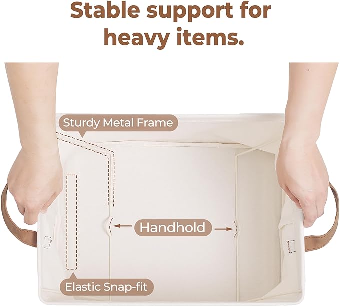 StorageWorks Storage Bins, Shelves Baskets for Organizing, Large Fabric Closet Organizers with Handles, Metal Frame, Natural Color, 2-Pack