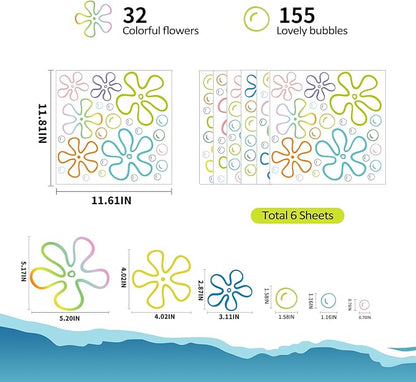 187PCS Flower Bubbles Wall Decals Under The Sea Birthday Party Decorations Ocean Wall Stickers Wall Decor for Bathroom Nursery Bedroom Home Classroom Car