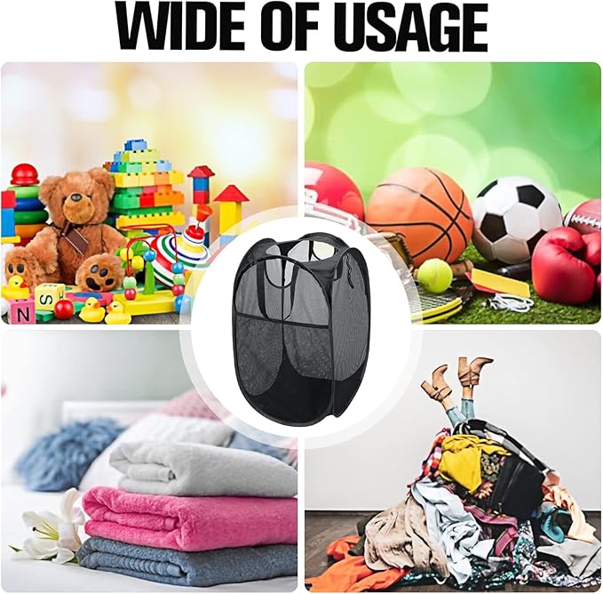 AQQA 6 Pcs Handy Laundry Collapsible Mesh Foldable Hampe (Black/White/Blue),Popup Laundry Basket with Durable Handles,Pop-up Mesh Hamper Dirty Clothes Basket for Kids Room, College Dorm or Travel