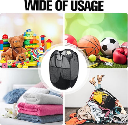 AQQA 6 Pcs Handy Laundry Collapsible Mesh Foldable Hampe (Black/White/Blue),Popup Laundry Basket with Durable Handles,Pop-up Mesh Hamper Dirty Clothes Basket for Kids Room, College Dorm or Travel