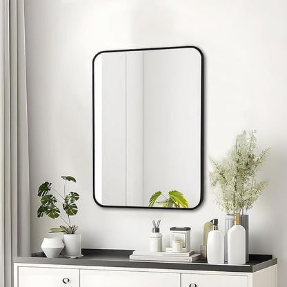Fabuday Small Black Bathrrom Mirror for Over Sink - 16x24 Framed Rectangle Wall Mirror, Matte Metal Rectangular Vanity Mirrors for Bedroom, Living Room, Entryway, Hallway, Horizontally/Vertically