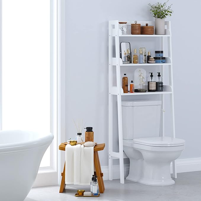 UTEX Over The Toilet Storage Shelf, 3-Tier Over Toilet Bathroom Organizer, Above Toilet Shelves Rack (White)