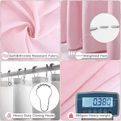 Bathroom Accessory Set–Bathroom Sets with Shower Curtain and Rugs, Non Slip Bathroom Rugs Super Absorbent, Pink Ombre Waterproof Shower Curtain with Hooks, Pink Bathroom Sets Complete for Home