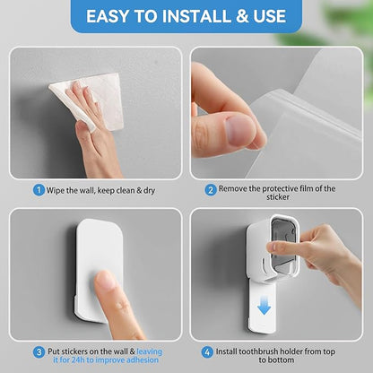 Toothbrush Holders for Bathroom【Innovation Single Slot Design】 2PCS Toothbrush Holder Wall Mounted with Cover for Shower, Single Toothbrush Dispenser Storage Organizer for Family & Travel