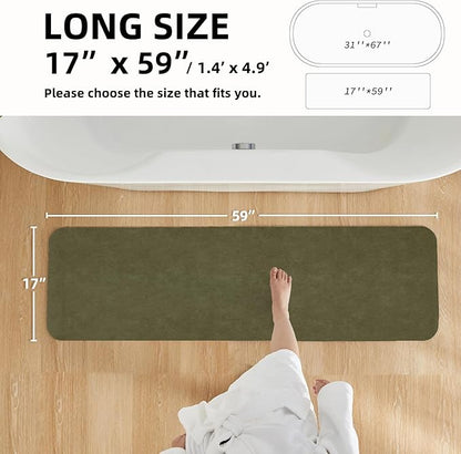Bathroom Mat Quick Dry, Bathroom Rugs Non Slip Washable Thin Absorbent Bath Mat Fits Under Door Bathroom Floor Mat Perfect for Bath, Shower, or Sink 17"x59" Sage Green
