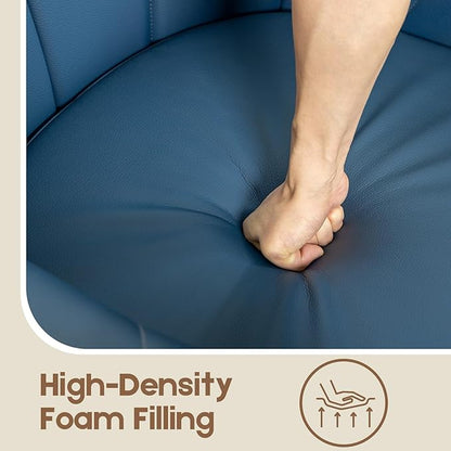 360° Swivel Accent Chair, Modern Leather Barrel Club Chair with Leather Upholstery and Sturdy Wood Base, Comfortable Armchair for Living Room, Bedroom, Reading Nook, Blue