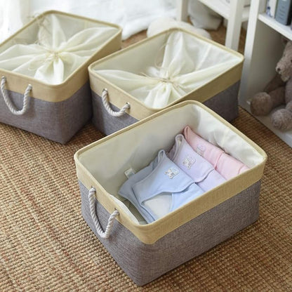 TheWarmHome Storage Baskets for Organizing, Extra Large-3Pack, 17.7L×13.8W×9.8H inch Large Sturdy Storage Bins, Decorative Storage Baskets for Shelves Closet Nursery (Gold&Grey)