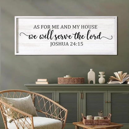 As For Me And My House We Will Serve The Lord Framed Wall Art, 40''×15'' Positive Religious Rustic Bible Verse for Christian God Jesus Christ Prayer, Vintage Horizontal Holy Catholic Scripture Decor