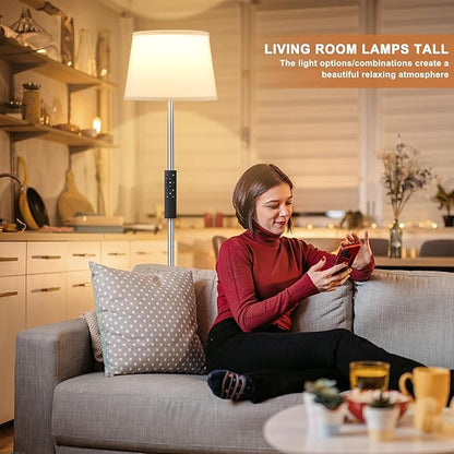 【Upgraded】Floor Lamps for Living Room, Modern Floor Lamp with Remote Control, Dimmable Colors Temperature Standing Lamp Foot Switch, 9W Bulb Tall Lamps for Bedroom Office Kid Room - Silver