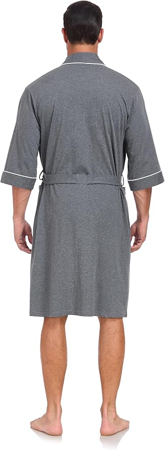 COLORFULLEAF Men's Bathrobes 100% Cotton Soft Comfort Breathable Short Sleeve Summer Kimono Mens Lightweight Robe