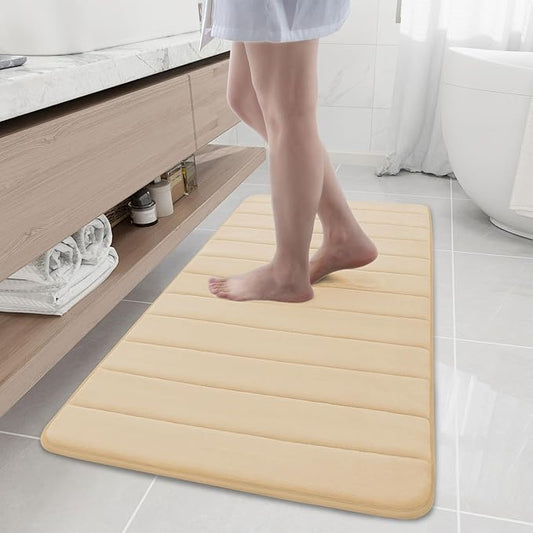 Buganda Memory Foam Bath Mat, 47" x 20", Ultra Soft and Non-Slip Bathroom Rugs, Water Absorbent and Machine Washable Bath Rug Runner for Bathroom, Shower, and Tub, Gold