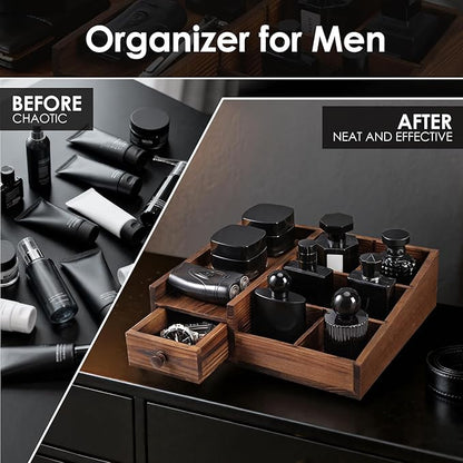 Organizer for Men,Bathroom Countertop Organizers,Perfume Organizer,Cologne Organizers,Bathroom Storage,Restroom Organization,Perfume Stand,GIFS for Men,Adjustable Partition(Bourbon Brown)