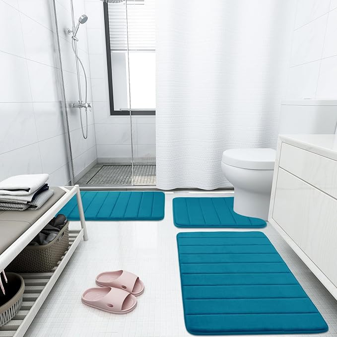 Buganda Memory Foam Bath Mat, 24" x 16", Ultra Soft and Non-Slip Bathroom Rugs, Water Absorbent and Machine Washable Bath Rug for Bathroom, Shower, and Tub, Peacock Blue