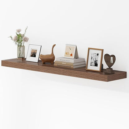 Dreamland 48 Inches Floating Shelves for Wall, 9.3" Deep Long Floating Shelves Set of 1, Large Display & Storage Shelf, Wall Shelf for Bathroom Bedroom Living Room Kitchen Office, Walnut