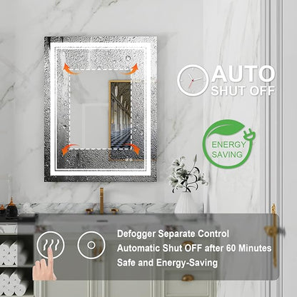 WELLFOR LED Bathroom Vanity Mirror 28 x 36 Inch, Lighted Anti-Fog Dimmable Mirror, IP44 Waterproof Wall Mounted Makeup Mirror, Packed with US Standard Plug and Touch Switch, (Horizontal/Vertical)