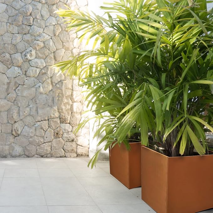 Corten Steel Planter Box Large Outdoor Planter Square Cube Planters Rustic Metal Garden Flower Pot 24 Inch Durable Antique Detached for Commercial Residential Patio Deck and Yard