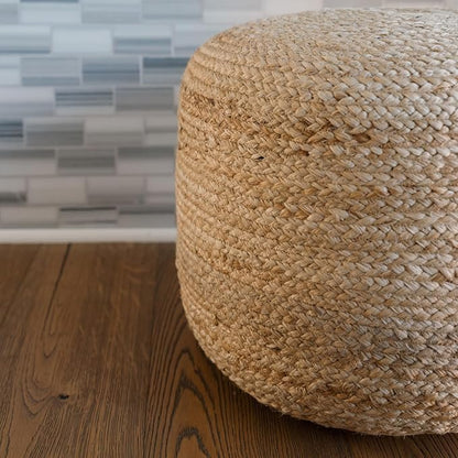 Pouf Ottoman, Round Braided Natural Jute Ottoman Pouf for Living Room or Bedroom, Floor Chair, Foot Rest or Decorative Home Decor