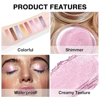 Cream Glitter Soft Pink Shimmer Metallic Eyeshadow Palette Makeup, Natural Single Mini Instant Holographic Eyeshadow For Older Women, Sombras Crema Para Ojos, Talc, Paraben & Cruelty Free