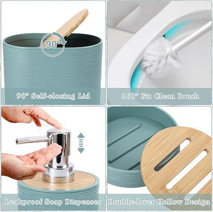 Blue Bathroom Set, Light Blue Bathroom Accessories Set with Trash Can, 2PCS Soap Dispensers, Soap Dish, Toothbrush Holder, Toothbrush Cup,Toilet Brush, Tray and Qtip Holders for Bathroom Decor