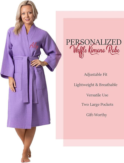 Turkish Linen Waffle Knit Lightweight Kimono Spa & Bath Robes for Women - Quick Dry - Soft