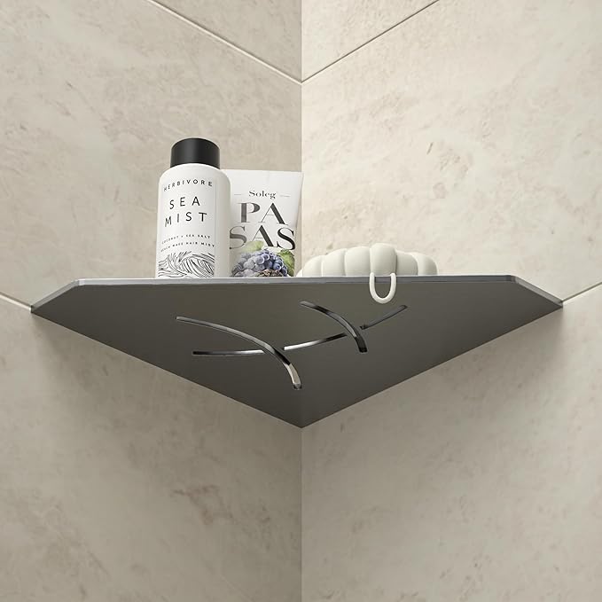 Corner Shower Shelf 10" Gunmetal 304 Stainless Steel Pentagonal Corner Shelf Recessed Bathroom Shower Shelf, No Drilling