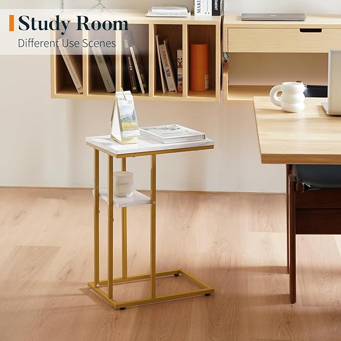 Yoobure C Shaped End Table, Side Table for Couch and Bed, Small Side Tables for Small Spaces, Living Room, Bedroom, Rustic Snack Tables