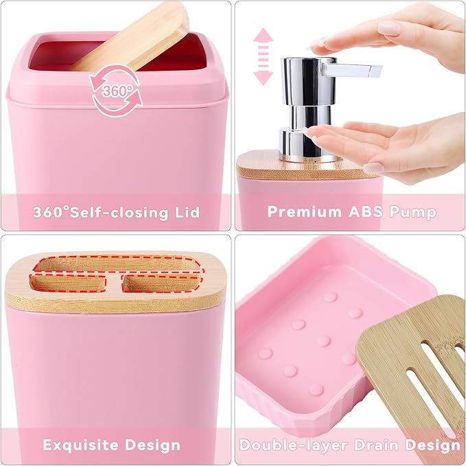 Pink Bathroom Accessories Set Bathroom Set with Sequin Shower Curtain,Towel Set Pink Bathroom Decor with Trash Can