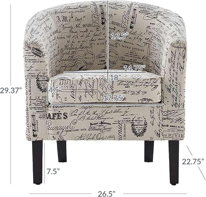 BELLEZE Accent Barrel Chair Set of 2, Linen Round Chair Club Tub Sofa Corner Chair with Flared Legs and Cozy Soft Padding for Living Room Bedroom Waiting Room - Black & Beige