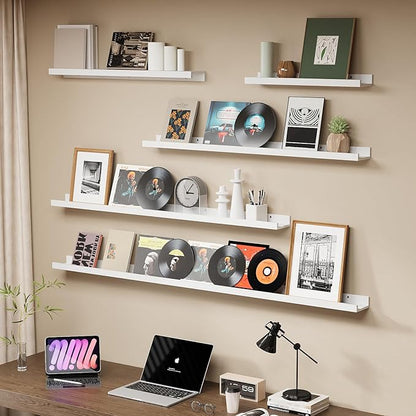 SAUMONIERES Picture Ledge Shelf Floating Book Shelves Set of 2 Wall Mounted Solid Wood for Bedroom Bathroom Living Room Kitchen, 24 Inch White