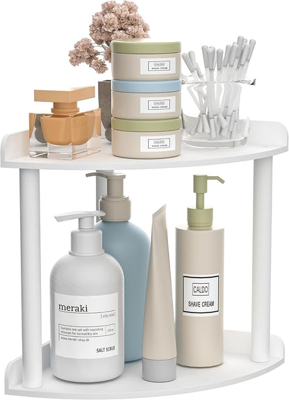 2-Tier Countertop Corner Organizer Shelf - 7x7x8 Inch, White Acrylic Bathroom Organizer for Countertop, Vanity Storage for Skincare, Cosmetics, Perfume