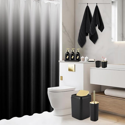 32PCS Black Bathroom Accessories Bathroom Set,Black Shower Curtain, Bath Towel Set,Hand Towel,Toilet Brush,Trash Can & 3PCS Soap Dispensera