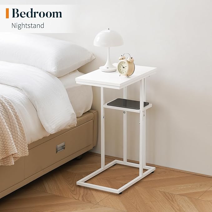 Yoobure C Shaped End Table, Side Table for Couch and Bed, Small Side Tables for Small Spaces, Living Room, Bedroom, Rustic Snack Tables