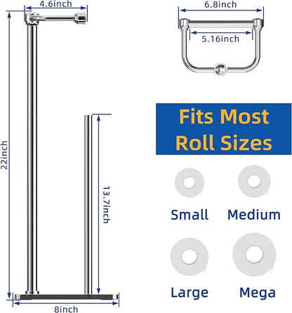 RUACQ Toilet Paper Holder Stand, Bathroom Toilet Paper roll Holder Free Standing with Storage for 4 Rolls, Post Pivoting Design, Stable Weighted Base, SUS304 Stainless Steel(Chrome)