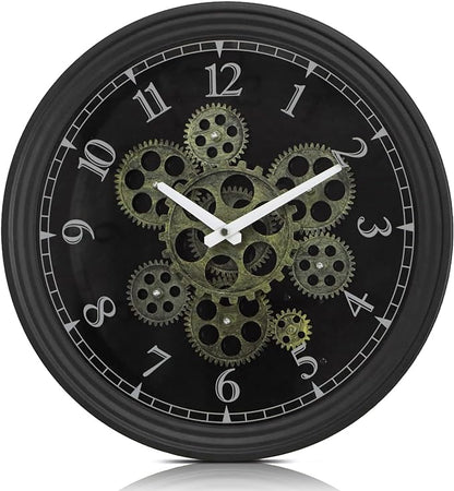 CLXEAST 15 Inch Real Moving Gear Wall Clock, Vintage Industrial Steampunk Metal Wall Clocks for Living Room Decor,Kitchen, Home Office,House Warming Gifts New Home