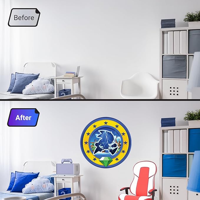 Speed Hero Wall Decal – Removable Vinyl Wall Art with Chaos Emerald Design – Gaming Room, Bedroom & Playroom Decor (Electric Hero)