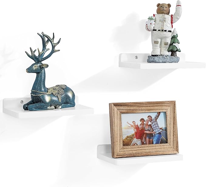 Small Floating Shelves for Wall,5x8.5 Inches Wall Shelf Set of 3,Display Shelf for Bedroom, Bathroom, Kitchen Decor (White)