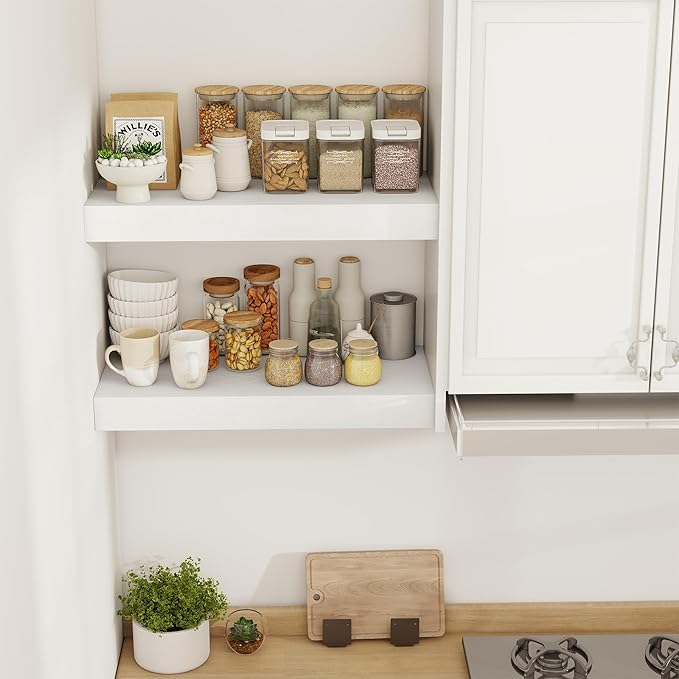 24 Inch Floating Shelves, 12" Deep Floating Shelf Wall Mounted, 24" Wall Shelves, Rustic Deep Bookshelf, Extra Deeper & Thicker Display Shelves for Bedroom, Living Room, White, Set of 2