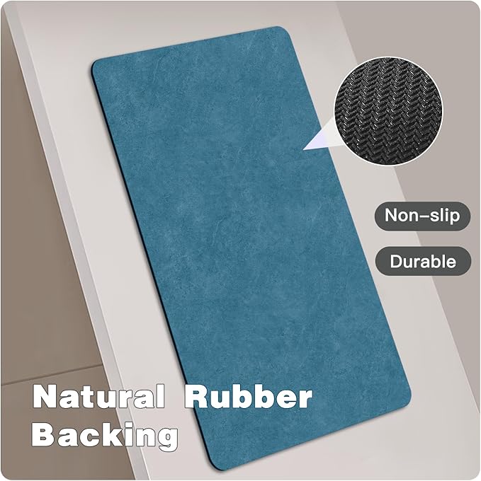 Bath Mat, Bathroom Rugs Non Slip Washable Thin Absorbent Quick Dry Bath Mat Fits Under Door Bathroom Floor Mat Perfect for Bath, Shower, or Sink 36"x60" Denim Blue