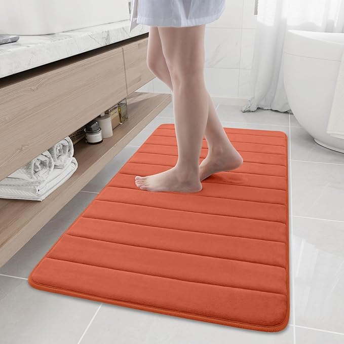 Buganda Memory Foam Bath Mat, 47" x 24", Ultra Soft and Non-Slip Bathroom Rugs, Water Absorbent and Machine Washable Bath Rug Runner for Bathroom, Shower, and Tub, Coral