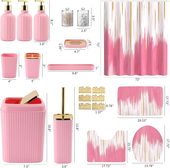 32PCS Bathroom Sets with Shower Curtain and Rugs-Grey Bathroom Accessories,Non Slip Bathroom Rugs Set with Toilet Lid Cover, Waterproof Shower Curtain, 3PC Soap Dispenser with Trash Can