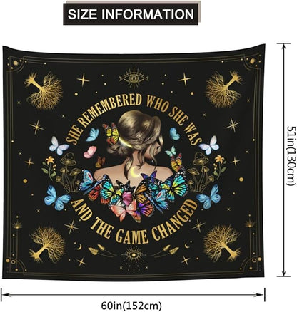 Bapcoku She Remembered Who She Was And The Game Changed Positive Quotes Tapestry Inspirational Gift Wall Decor for Bedroom,Uplifting Encouragement Gifts Butterfly Gifts for Women Teens Girls 60x50in