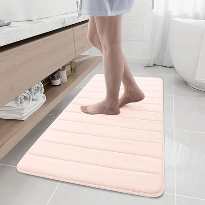 Buganda Memory Foam Bath Mat, 47" x 20", Ultra Soft and Non-Slip Bathroom Rugs, Water Absorbent and Machine Washable Bath Rug Runner for Bathroom, Shower, and Tub, Pink