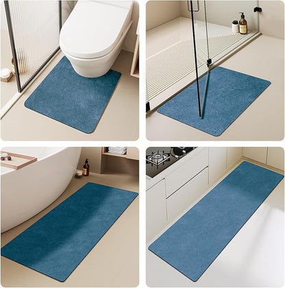 Bathroom Mat Quick Dry, Bathroom Rugs Non Slip Washable Thin Absorbent Bath Mat Fits Under Door Bathroom Floor Mat Perfect for Bath, Shower, or Sink 24"x48" Denim Blue