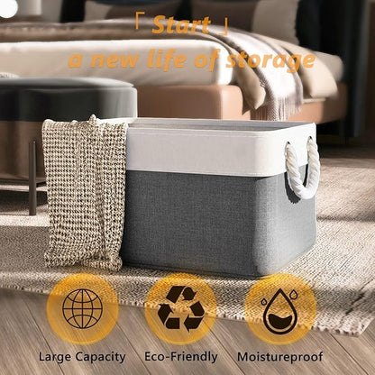 TheWarmHome Organization and Storage Basket for Organizing- 16x12x8 inch 1 Pack Fabric Storage Cubes, Collapsible Storage Bins for Shelves Organizer Gift Closet Cloth Toy (White & Grey)
