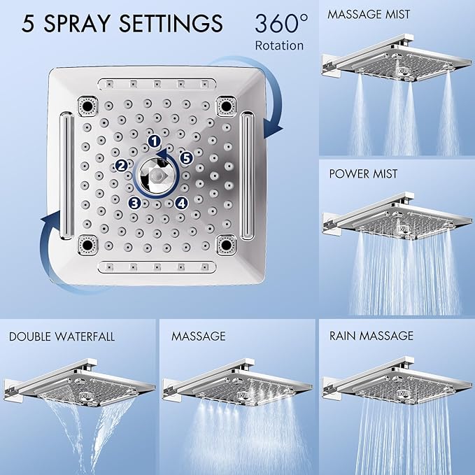 ELLO&ALLO Shower Faucet Set Mixing Valve and Trim Kit, Complete Shower System with Tub Spout, Chrome