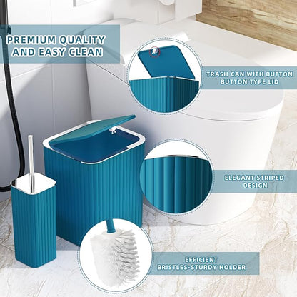 Bathroom Set with Shower Curtain and Rugs- 25PC Teal Bathroom Set, Bathroom Accessories Set, Shower Curtain Set, Trash Can, Qtip Holder Dispenser & Soap Dispenser
