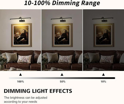 Dimmable Black Picture Lights with Remote and Timer Wireless Art Lights Rechargeable Gallery Lighting for Canvas Portrait 24'' Inch 5W Warm White