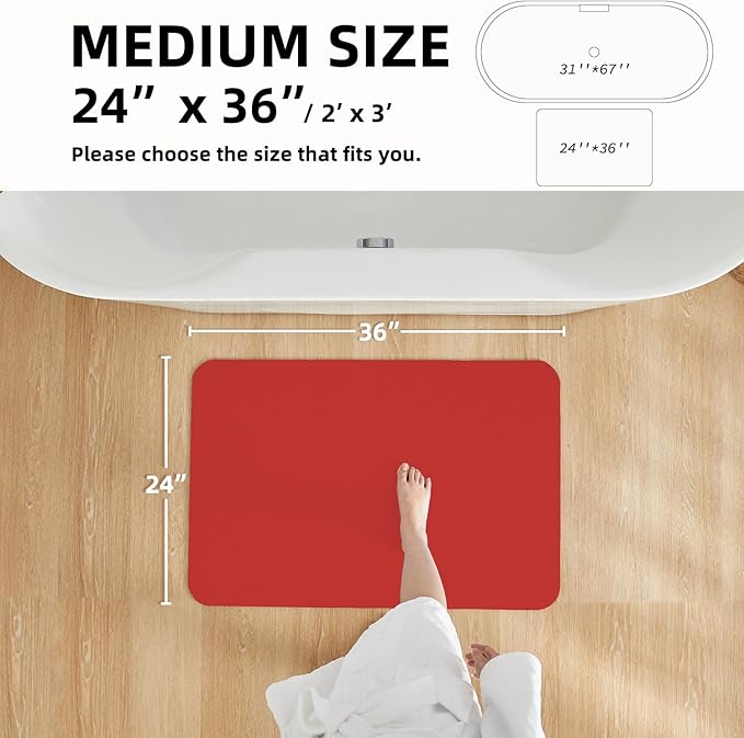 Christmas Bath Mat, Red Bathroom Rugs Non Slip Washable Thin Absorbent Bath Mat Fits Under Door Bathroom Floor Mat Perfect for Bath, Shower, or Sink 24"x36" Red