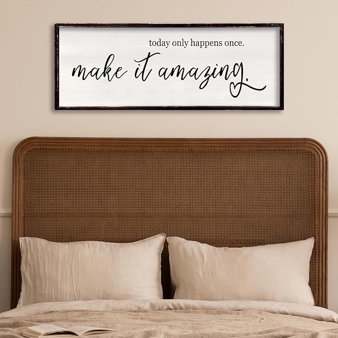 Today Only Happens Once Make It Amazing Framed Wall Art, 32''×12'' Rustic Religious Christian Lords Prayer Sign for God Jesus Christ Prayer, Horizontal Holy Inspirational Catholic Scripture Decor